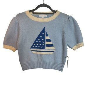 Threaded Leaf Sailboat Sweater Top Size M NWT Coastal Chic Nautical